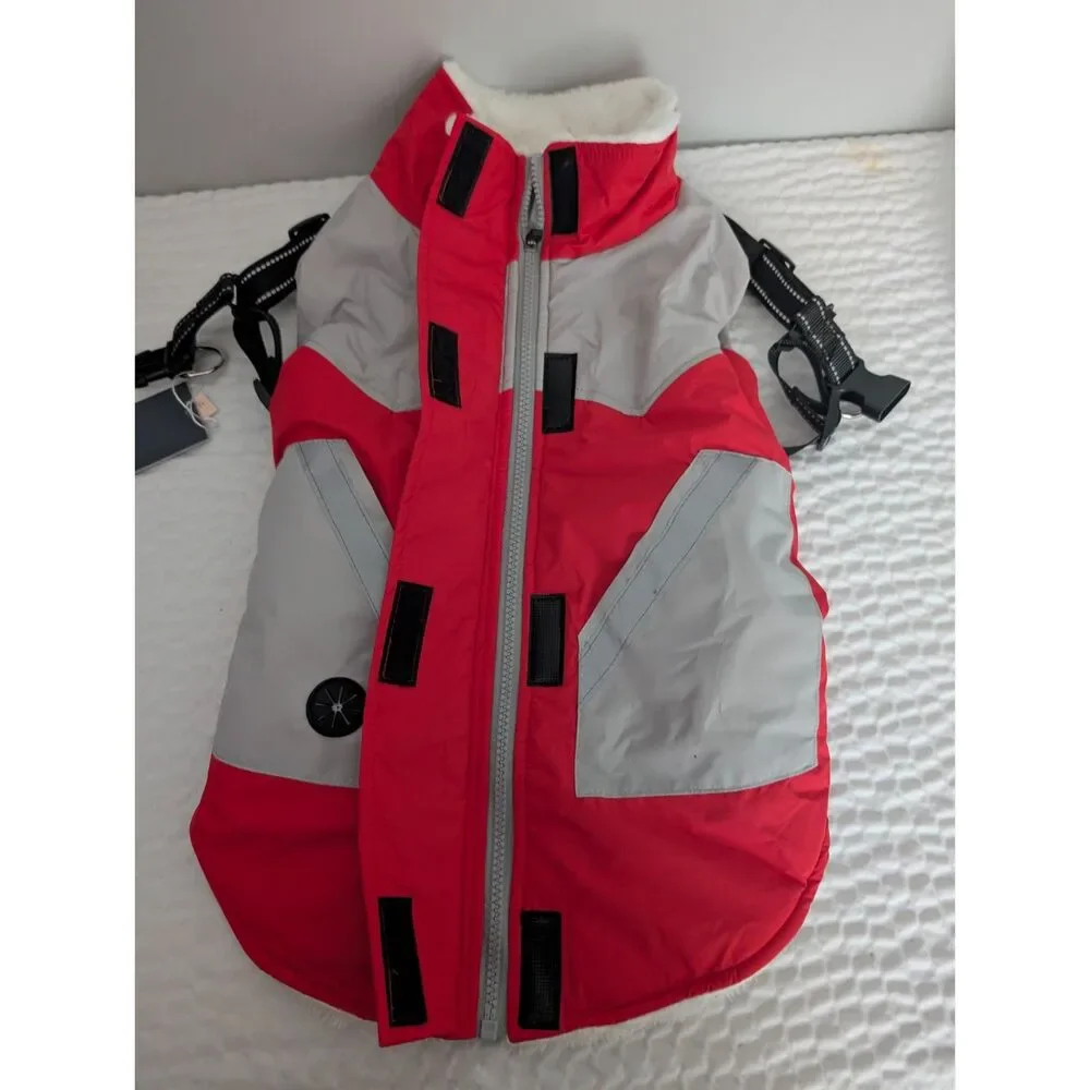 IECOii Winter Waterproof Dog Coat Red/Gray  Size L
